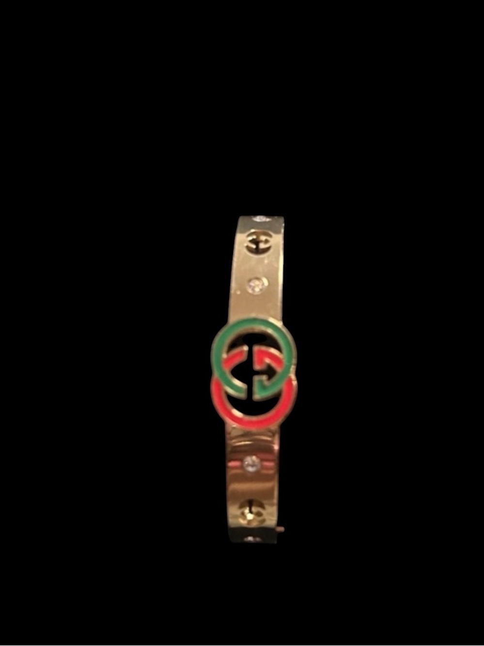 Gold-Tone Bangle Bracelet with Green and Red Accent